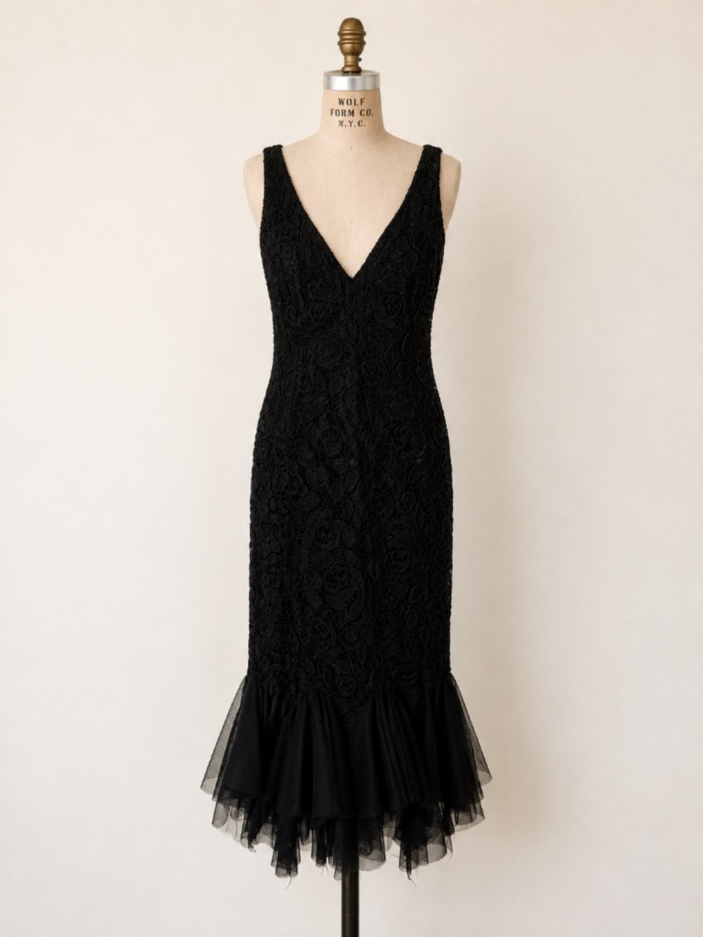 Vintage Lillie Rubin Black Lace Cocktail Dress | 90s Formal Gown | Size XS